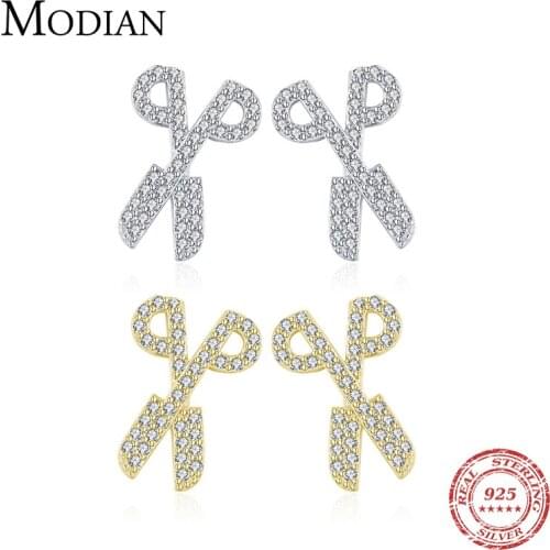 Modian 2021 New 925 Sterling Silver Shiny Dazzling Clear CZ Scissors Stud Earrings For Women Girls Fashion Exquisite Jewelry