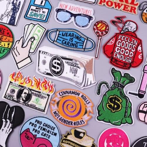 Cartoon Dollors Patch For Clothing Embroidered Patch Iron On Patches On Clothes Letter Patches Embroidery Patch Stripe Sticker