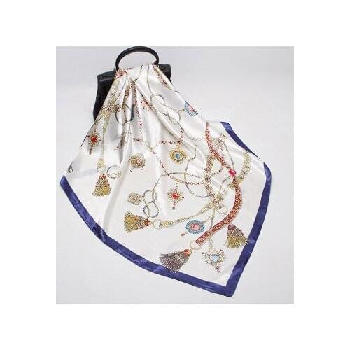 90*90cm New Leather Belt Tassels Printed Scarf Womens All-match Large Square Shawl