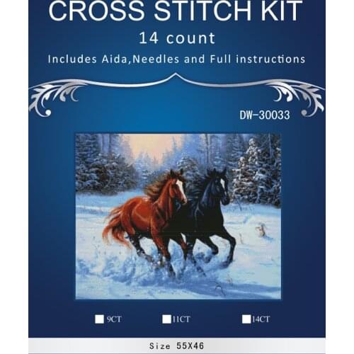 ONEROOM Running Animal DMC Crafts Sewing Snow Horse 14CT Counted Needlework Cross stitch Sets Embroidery kits Cross-Stitch