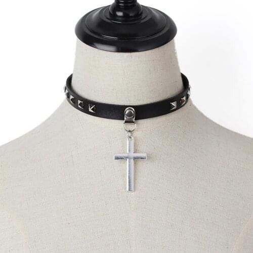 Women Punk Choker Necklace Sexy Cross Gothic Choker Female Collar Faux Leather Choker Necklace for Women Jewelry