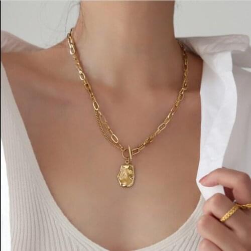 IPARAM Punk Thick Chain Geometric Metal Pendant Necklace for Women Statement Retro Metal OT Clasp Necklace Choker Hot Jewelry