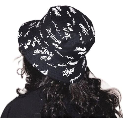 Ladies Casual Bucket Hat Women Letters Printed Double Side Cotton Reversible Sun Protection Cap Mens Panama Fisherman Hat Kpop