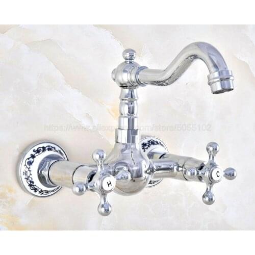 Polished Chrome Bathroom Basin Sink Mix Tap Dual Handles Wall Mounted Kitchen Basin Sink Mixer Faucet znf579