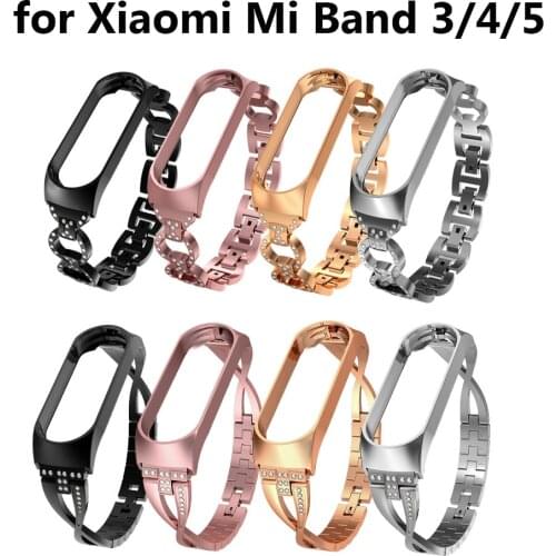 Mi Band 5 Strap Metal Bling Bracelet for Xiaomi Mi Band 3 4 Wristband Stainless Steel Watchband Miband Replacement Accessories