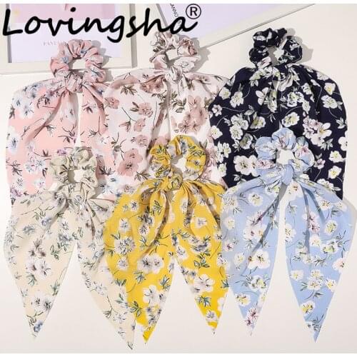 LOVINGSHA Women Hair Accessories Ladies Floral Hair Tie Striped Lady Scrunchies Ponytail Hair Female Girl Holder Rope FC190