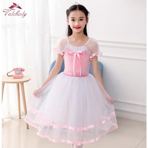 Pink Girls Ballet Leotard Dance Dress Tutu Skirt Velvet Gymnastics Leotard Dancewear Ballerina for Kids