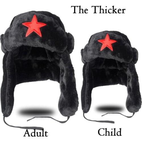 USSR Russian Army Soviet Winter Hats Men Women Solid Winter Warm Hats with Ears Soft Ear Falt Cap with Fur Swanowing