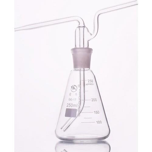 SHUNIU Triangle gas washing bottle ,Capacity 250ml,Conical Ground mouth flat flush flask,Gas wash bottle,Shisha hookah
