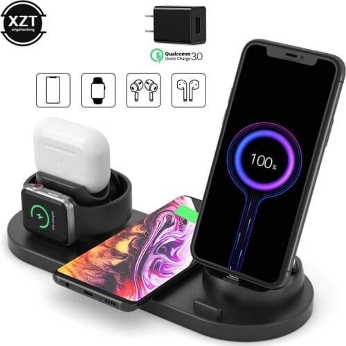 6 in1 10W Wireless Charger Stand Dock for iPhone 11 Pro Xs Max 8 X Fast Wireless Charging for Apple Watch 5 4 3 2 Airpods Pro 2