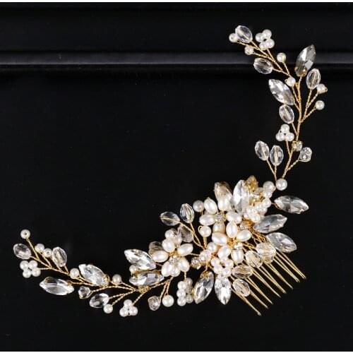 Pearl Crystal Flower Bridal Hair Combs Wedding Hair Accessories Ladies Gold Bridal Hair Comb Pearl Headpiece For Wedding