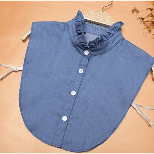 Women Shirt Fake Collar Denim Tie Fashion Detachable Collar False Collar Lapel Blouse Top Adjust Clothes Accessories