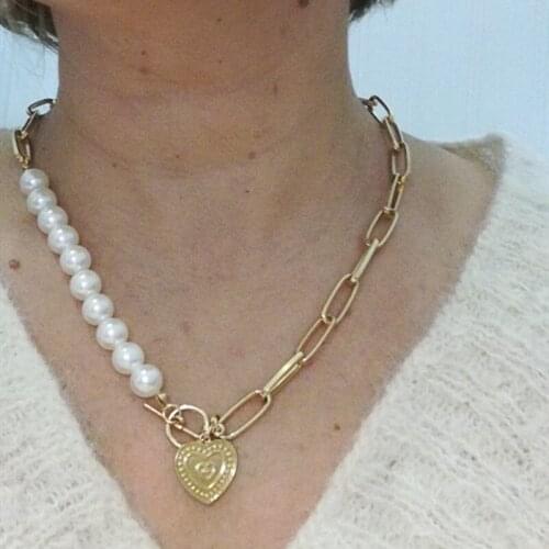 High Quality Goth Baroque Pearl Choker Necklace Women Wedding Punk Sexy Heart Chain Beaded Big Clasp Necklaces Aesthetic Jewelry