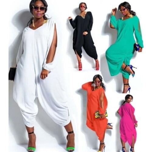2021 Summer Hottest Casual Women Jumpsuits Plus Size Fashion V-neck Full Split Sleeve Ladys Solid Color Mid-Calf Loose Rompers