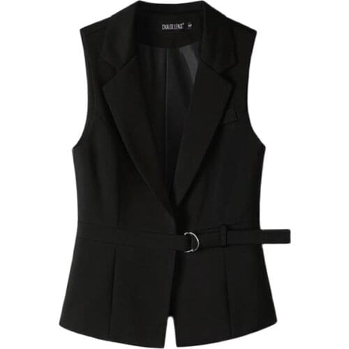 S-2xl New Ol Fashion Women Suit Vests Fashion Elastic Waist Slim Elegant Office Sleeveless Suit Female Tops Black Jackets Coats