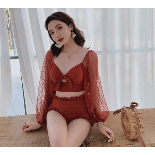 2019 Women Long Sleeve Two Piece Bikini Tankinis Set Swimwear Bathing Suit High Waist Beachwear Summer Sexy Biquinis Swimsuit