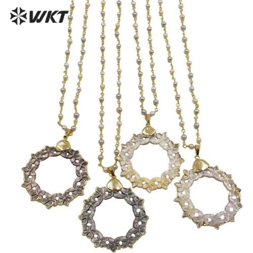 WT-JN118 WKT Natural Shell Necklace Flowers Shape Pendant Necklace Gold Electroplated Necklace Women Fashion Necklace Jewelry