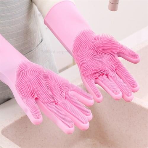 1 Pair Magic Silicone Dishwashing Scrubber Dish Washing Sponge Rubber Scrub Gloves Kitchen Cleaning
