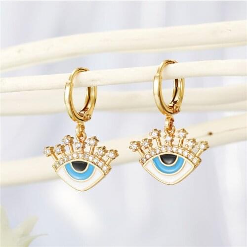 1Pair New Vintage Zircon Evil Eye Hoop Earrings For Women Ethnic Gold Metal Rhinestones Eyelashes Small Stud Earrings Jewelry