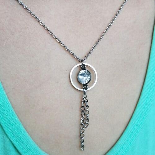 1pc Tassel Crystal Stainless Steel Pendant Necklace Round Charms Necklaces For Women Girls Party Jewelry