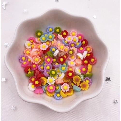 100pcs Resin Colorful 6mm 3D Flower Flatback Stone Applique DIY Wedding Scrapbook Embellishment Manicure Accessories Craft SL245