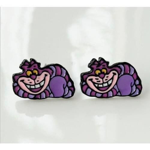 20 pairs Enamel Lovely Cartoon Alice In Wonderland cat Earrings Jewelry Stud Earring EE-87