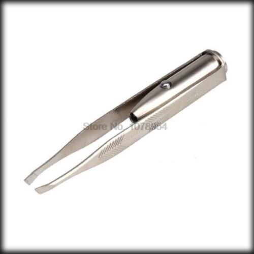 By dhl or ems 200pcs Steel Make Up Tool LED Light Eyelash Eyebrow Hair Removal Tweezer