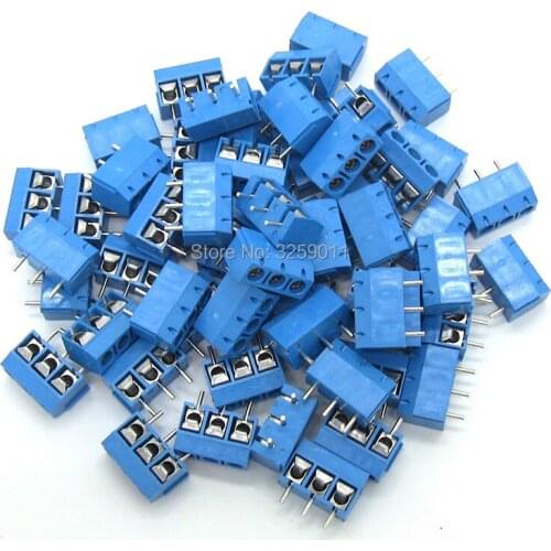 500PCS Terminal Connectors 3 Pin Plug-in Screw Terminal Block Connector 5.08mm Pitch blue Copper KF 301-3P Blue