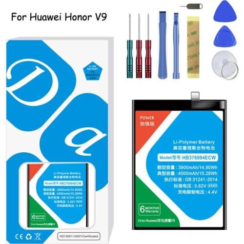 Lithium Polymer Battery HB376994ECW For Huawei Honor V9 4000mAh Replacement Mobile Phone Battery Free Tools