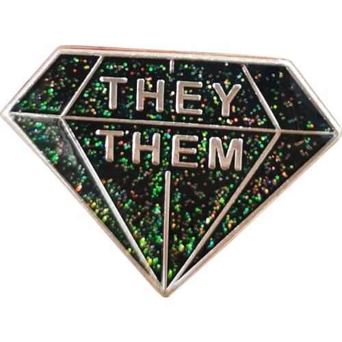 Theythem pronouns diamond hard enamel pin with beautiful glitter