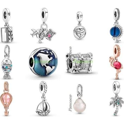 Authentic 925 Sterling Silver Palm Tree & Coconuts Dangle Charm Bead Fit Pandora Bracelet & Necklace Jewelry