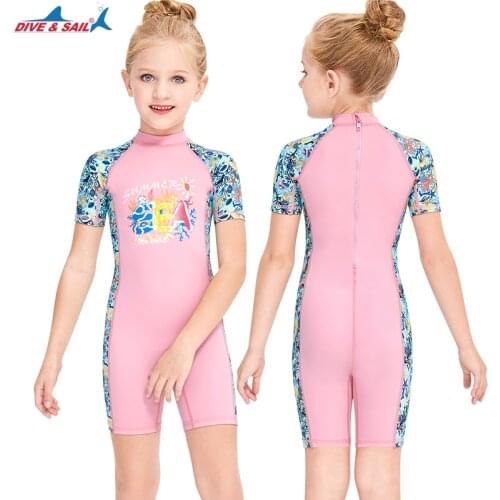 Girls and Boy One Piece Rash Guard Swimsuit Kid Water Sport Short Swimsuit UPF 50+ Sun Protection Bathing Suits