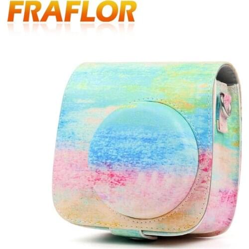 Oil Color Instax Mini 9 Case PU Leather Shoulder Strap Bag For Fuji Mini 8/8+/9 Polaroid Pouch Protector