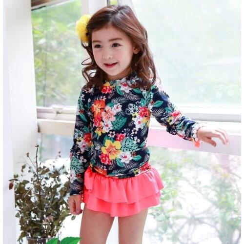 Childrens Swimsuit Kids Girls 2020 Swimwear For Children Girl Swimming Suit Bathing Suits Split Big Long Sleeve Sun Drying