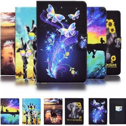 For Kindle Fire HD 8 2016 2018 Protection Cover PU Leather Silicone Brightly Painted Fire HD8 8.0 inch Slim Leopard , Lion Case