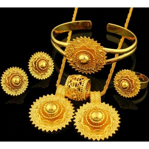 Ethiopian Wedding Bridal Jewelry Sets 24K Gold Color Necklace/Earring/Ring/Bangle/Pendant Jewelry African/Nigeria/Arab Items