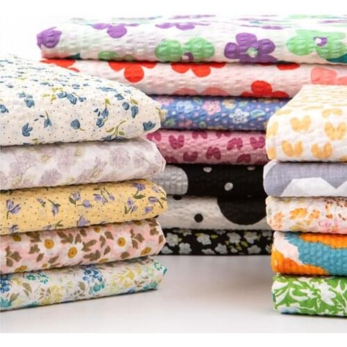 Floral Salt-shrinkable Bubble 100% Pure Cotton Fabric for Childrens Clothes Skirt Dress Sewing Butterfly Printed Stiff Textile