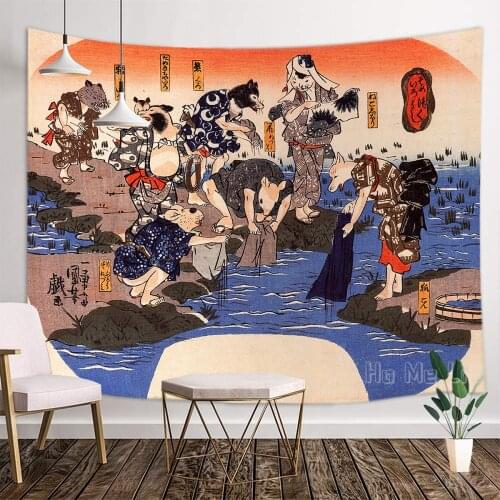 Interior Art Decoration In The Style Of Ukiyo-e And Painted Tapestries By Kuniyoshi Ugawa Japanese Painter 1798-1861