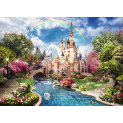 JMINE Div 5D Cinderella Blue Castle River Bridge Garden Full Diamond Painting kits art Cartoon 3D paint by diamonds