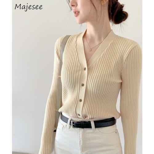 Cardigan Women Fashion 5 Colors Solid V-Neck Slim Korean Style Elegant Office Lady Spring Casual All-match Chic Vintage Newest