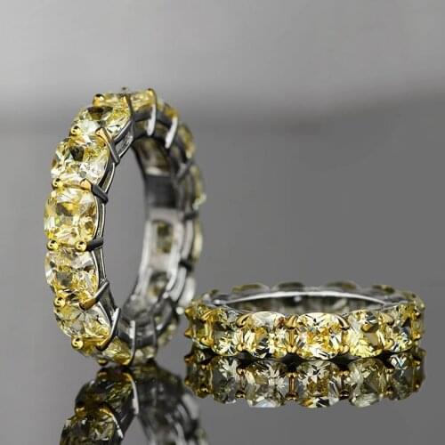 Classic 100% 925 Silver Jewelry 5MM High Carbon Gemstone Citrine Rings for Women Cocktatil Party Wedding Finger Ring Gift