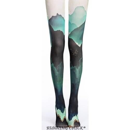 RUNNING CHICK Blue Hawthorn Gradient Color Blue Base Pantyhose Spring And Autumn Retro Stockings