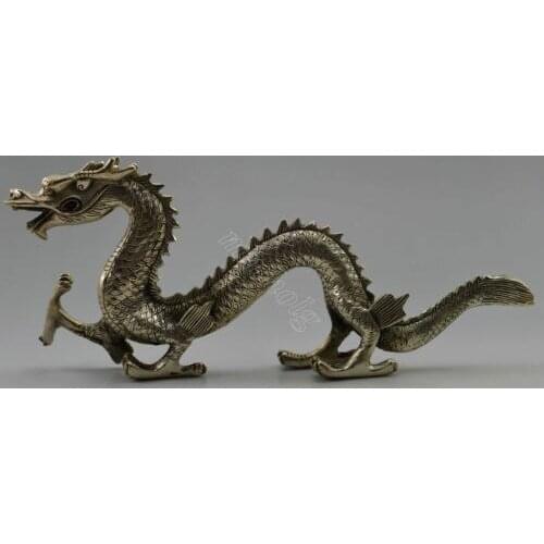 Collectible Decorated Old Handwork Tibet Silver Carved Dragon Statue copper wholesale Decoration real Brassroom Art Statue