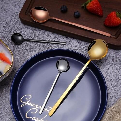 304 stainless steel small round spoon coffee spoon ice drink stirring spoon thickened titanium plating ice round spoon creative