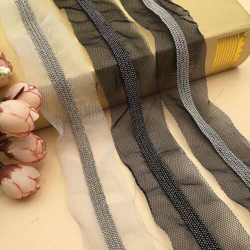 3Yards Silver Copper Chain Bead Chain Lace Tassel Tape Black Mesh Fringe Lace Trim For Shoes Hat Dance Clothes Dentelle Applique