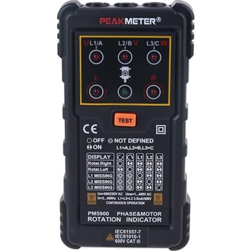 MS5900 120V-400V AC 2Hz-400Hz Three Phase Rotation Indicator Meter Phase Sequence Tester with LED Light Indicator