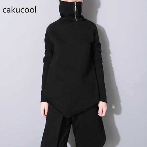 Cakucool 2018 New Women Fashion Loose Hoody Mantle pullover Turtlenec Collar Full Sleeve Asymmetrical outwear coat bts