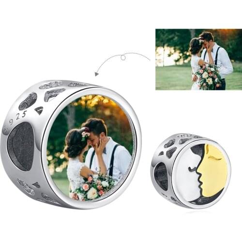 BELAWANG Wholesale 925 Sterling Silver Couple Kiss Beads Personalized Custom Photo Charm Fit Original Bracelets DIY Jewelry