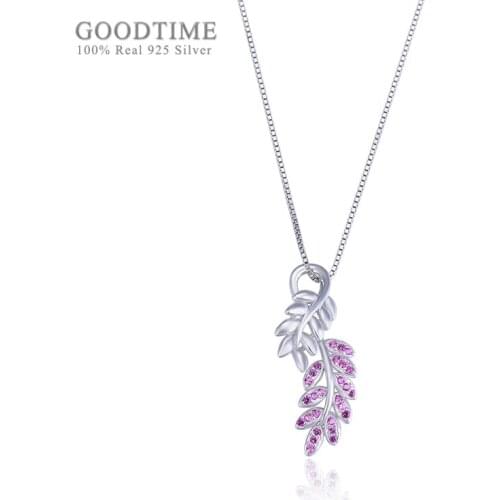Fashion Women Pure 925 Sterling Silver Necklaces Rose Gold Color Leaf Shape Zircon Pendant Necklaces Chain Jewelry Accessory
