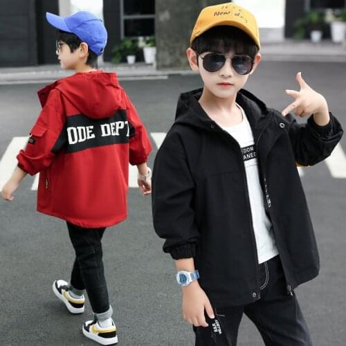 Black Red Spring Autumn Boy Coat Overcoat Top Kids Costume Teenage Gift Children Clothes High Quality Plus Size
